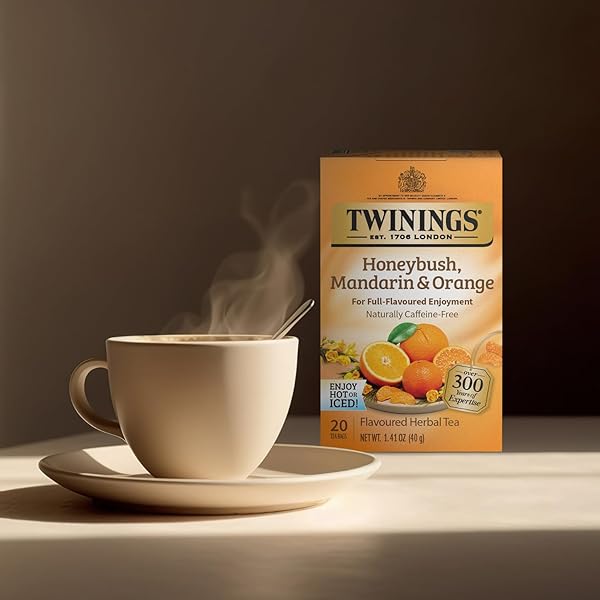 TWININGS HONEYBUSH MANDARIN & ORANGE HERBAL TEA – NATURALLY CAFFEINE-FREE TEA BAGS INDIVIDUALLY WRAPPED, 20 COUNT