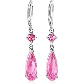 Trendy Leverback Cubic Zirconia Teardrop Dangle Drop Earrings for Women 14K White Gold Plated Hypoallergenic Jewelry(with Gift Box)
