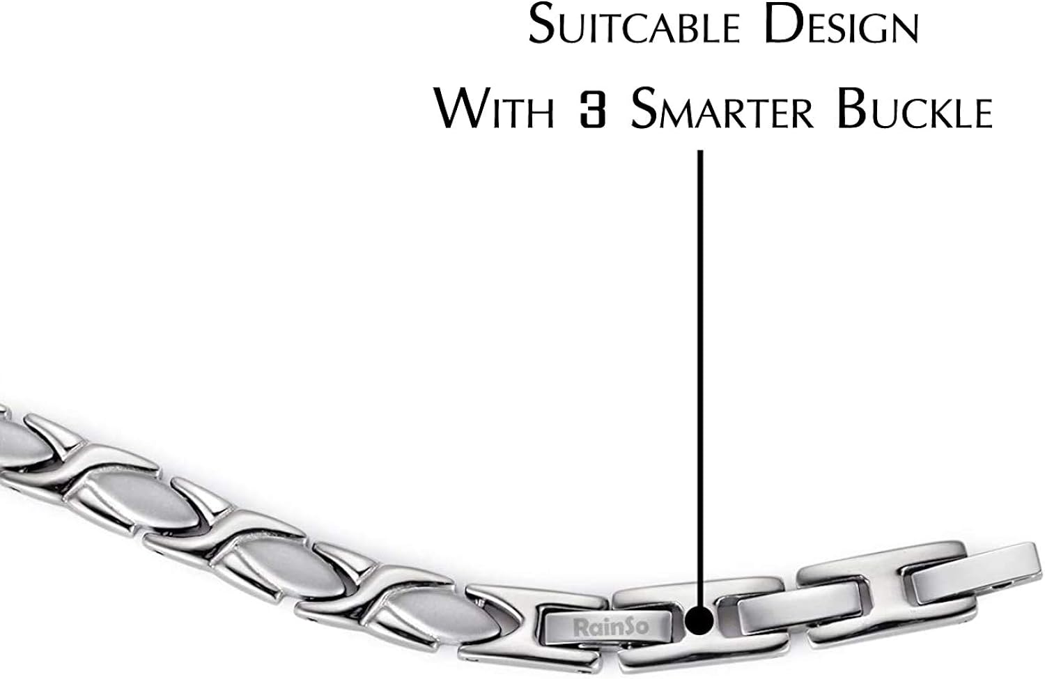 RainSo Silver Pure Titanium Magnetic Bracelet for Women Super Light Magnetic Bracelet with Adjustable 3 Smart Buckle with Gift Box - Image 3