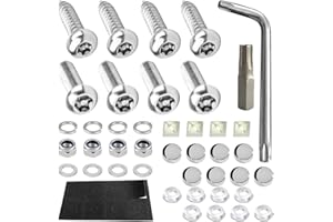 YALOK Anti Theft License Plate Screws Kits- Rustproof Stainless Steel Car Tag Plate Mounting Hardware, M6 (1/4") Tamper Proof Fastener Nut, Caps Cover for Front Rear Frame Holder Mounting（AT-Silver/8）