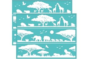 OLYCRAFT 2Pcs 11x8.6 Inch Self-Adhesive Silk Screen Printing Stencil Wild Animal Pattern Mesh Transfers Stencil Lion Bird Tree Silk Screen Stencil for Painting on Wood DIY T-Shirt Fabric