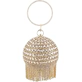 CORIOS Women’s Round Ball Evening Bag Crystal Tassel Clutch Purse Sparkly Rhinestone Shoulder Bag Bridal Wedding Purse