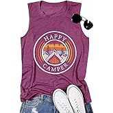 Happy Camper Shirt Women Hiking Tank Tops Summer Camping Mountain Lovers Shirt Outdoor Graphic Tees