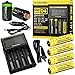 Nitecore D4 Digicharge universal home/in-car battery charger, Four Nitecore 18650 NL189 3400mAH rechargeable batteries with 2 X EdisonBright AA to D type battery spacer/converters