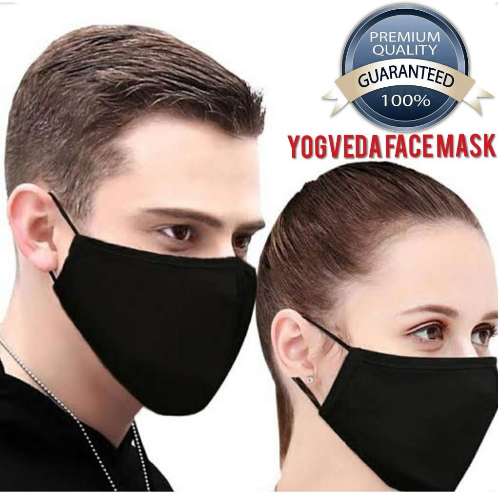 YOGVEDA Anti Pollution Mask Washable Dust Mask Air Filter Mask for Pollution Smoke Allergy Mask Unisex Black (PACK OF 2)