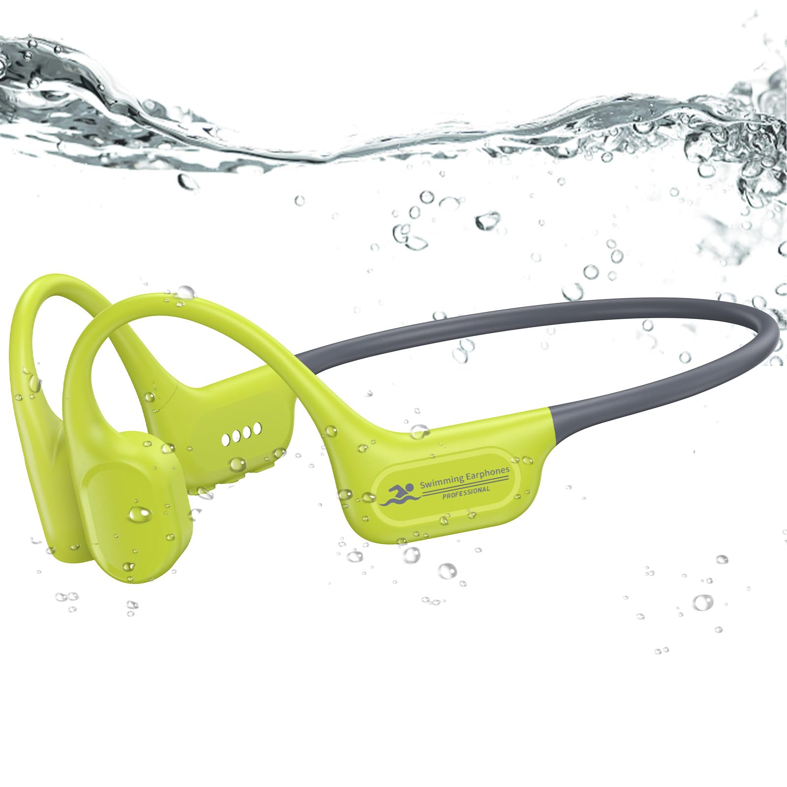 Photo 1 of Swimming Headphones IP68 Waterproof, Open Ear Bone Conduction Headphones Bluetooth 5.4 with 32GB MP3 Player, Secure Comfort Underwater Swim Earbuds for Jogging Cycling Fitness-SurfAudio(Green)