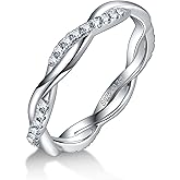 DMSF Moissanite Wedding Band Twisted Rope Infinity Eternity Rings for Women 925 Sterling Silver Rings Stackable Engagement Anniversary Band Size 4-11