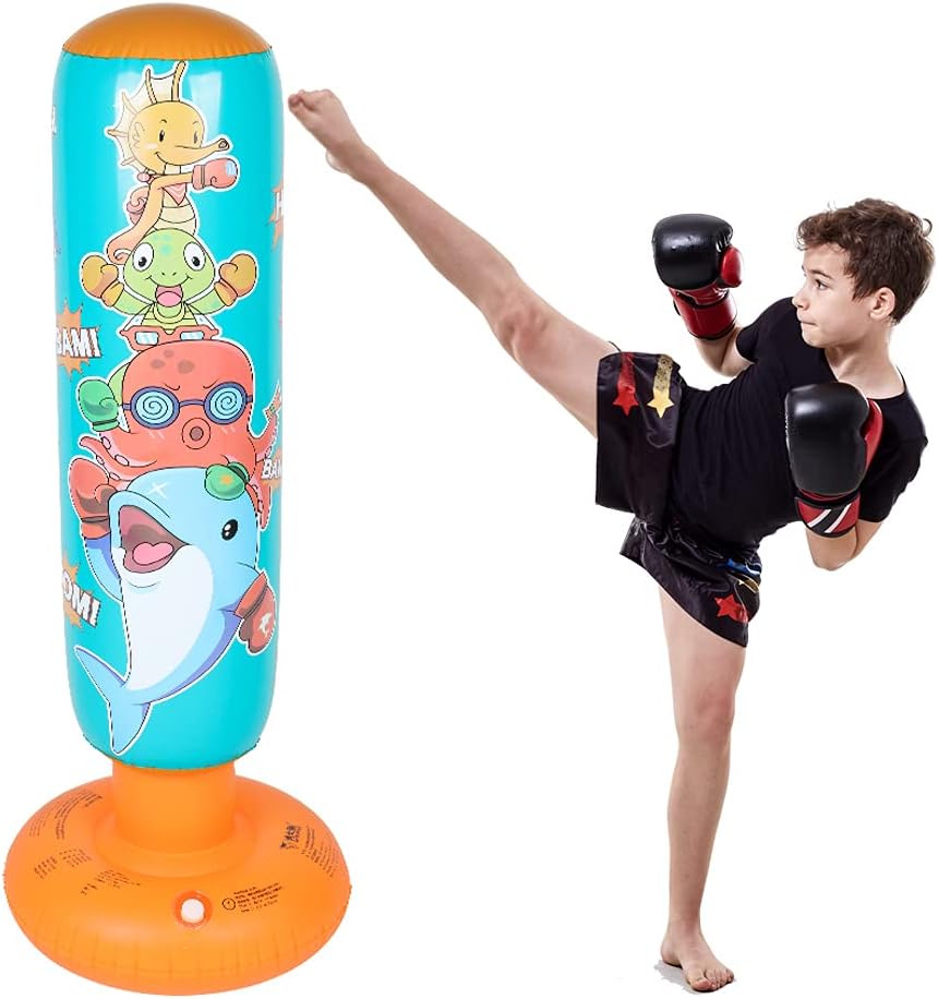 DJAM Inflatable Punching Bag for Kids, Free Standing Kids Boxing Bag to Exercise and Stress Relief in Children, Gifts for Girl 3-12 48 in : Sports & Outdoors