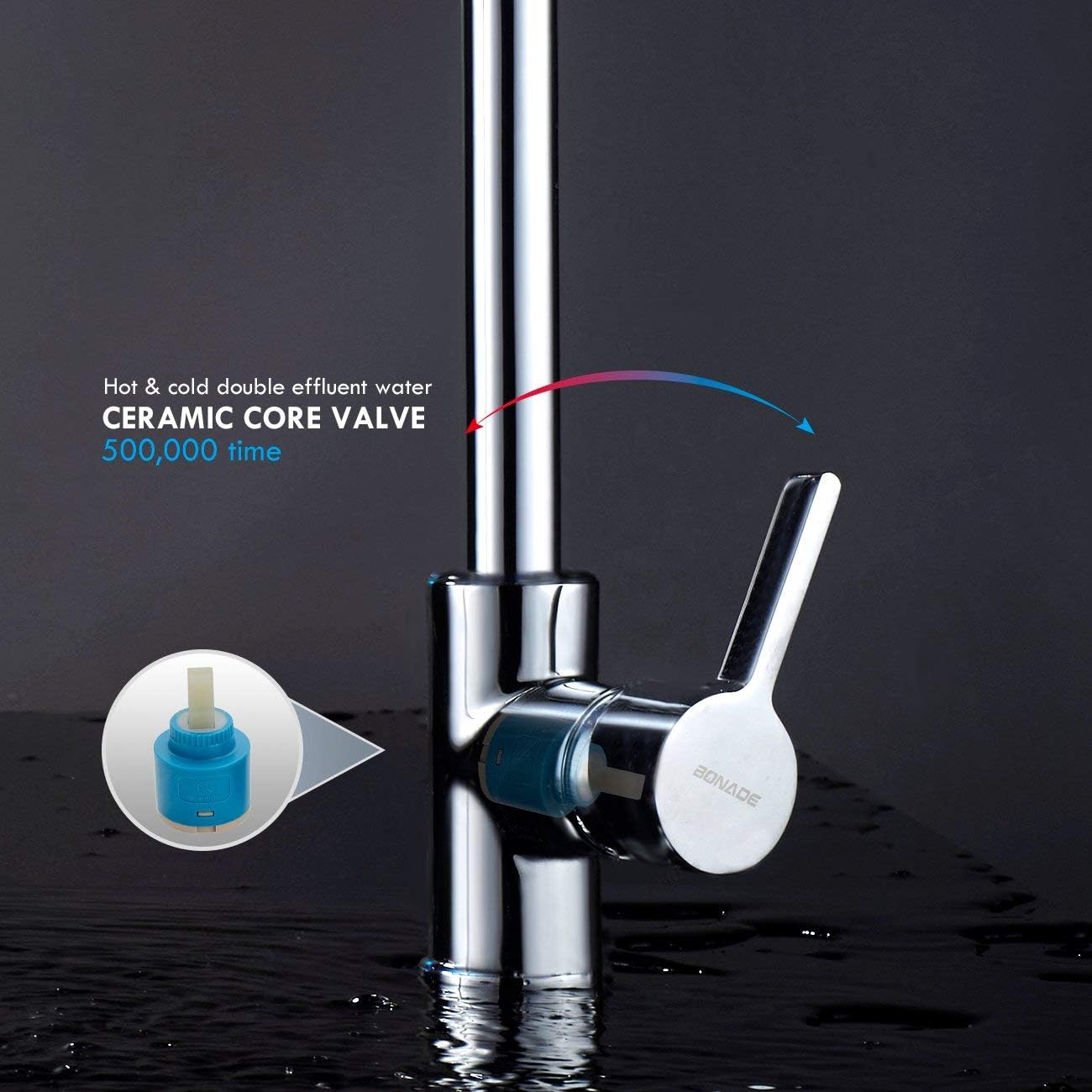 BONADE Kitchen Tap Low Pressure Tap Kitchen Brass Sink Tap 360° Swivel