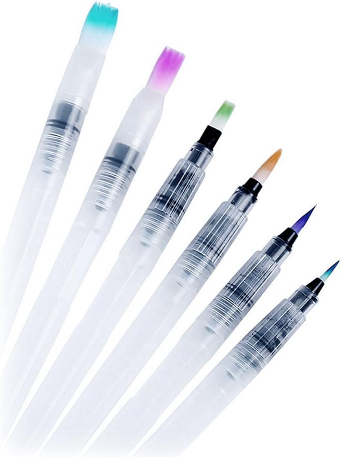 Water Coloring Brush Pen Watercolor Paint Brush Pen For Watercolor Calligraphy Painting Drawing ,Set of 6 Assorted Brush Tips (Pack of 6)