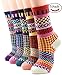 Packs of 5 Crew Socks Women Wool Fuzzy Winter Colored Knit Sox Pattern