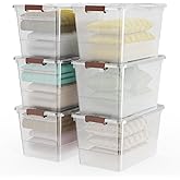 ZHENFAN 53 quart Clear Plastic Storage Bin with Lids and Latch Buckle, Tote Organizing Box Stackable and Nestable, Set of 6