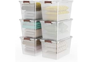 ZHENFAN 53 quart Clear Plastic Storage Bin with Lids and Latch Buckle, Tote Organizing Box Stackable and Nestable, Set of 6
