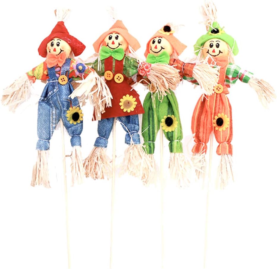 Yardwe 4Pcs Small Scarecrow Decoration Autumn Thanksgiving Decoration Props Ornaments Pendant for Halloween Party School Kindergarten Home Bar Garden Assorted style