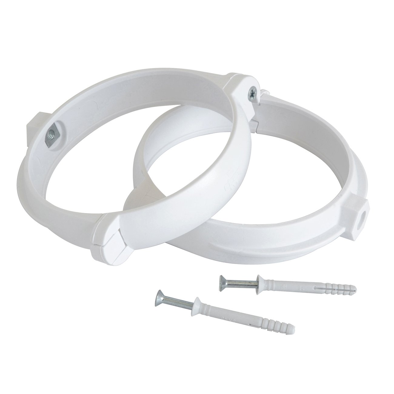 La Ventilazione STV2100B STV2100B-Y 2 Hose Clips with Screws and Plugs for Ducted Ventilation Pipe, White, ø 100 mm