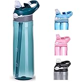 SHELFLOVER 24oz Dark Cyan Water Bottle With Narrow Straw, BPA FREE Clear Bottles With Handle One Hand Use Easy Carried, Flip Up, Suit School, Office, Gym, Office