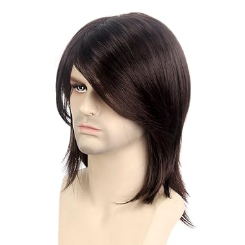 Stfantasy Mens Brown Wig Mid Length Straight Synthetic Hair For