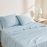 Linen Closet 100% Organic Cotton Queen Sheets Set, 4 Pieces, Light Blue - Percale Bed Sheets &amp; Pillowcases Set - Up To 16" Deep Pocket Fitted Sheet - Cooling, Crisp &amp; Breathable - For Hot Sleepers