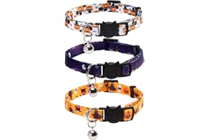 LAMPHYFACE 3 Pack Halloween Cat Collar with Bell Breakaway Adjustable