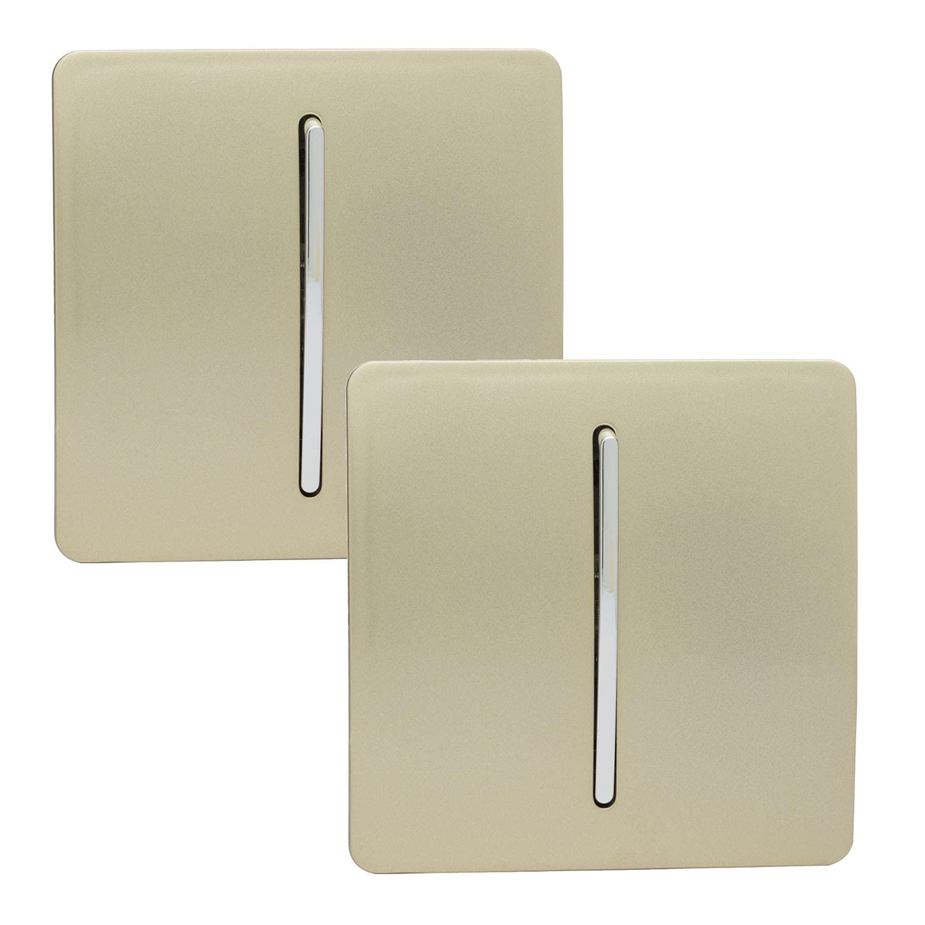 Trendi 1 Gang 2 Way Artistic Modern Glossy 10 Amp Rocker Tactile Light Switch Champagne Gold (2 Pack)