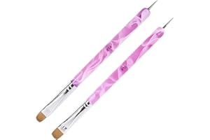 KOOTINN Premium French Gel Acrylic Nail Art Brush & Dotting Tool - Professional Manicure Tool for Detailed Designs, Size #14 & #16, Elegant Pink Marble