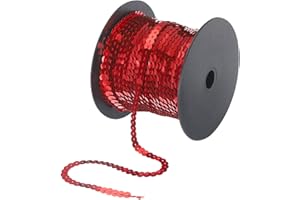MECCANIXITY 100 Yards x 0.24 Inch Flat Sequin Strip Laser Sequins Fabric Paillette Spangle Sequins Trim for Crafts DIY Sequin Fringe Sewing Red