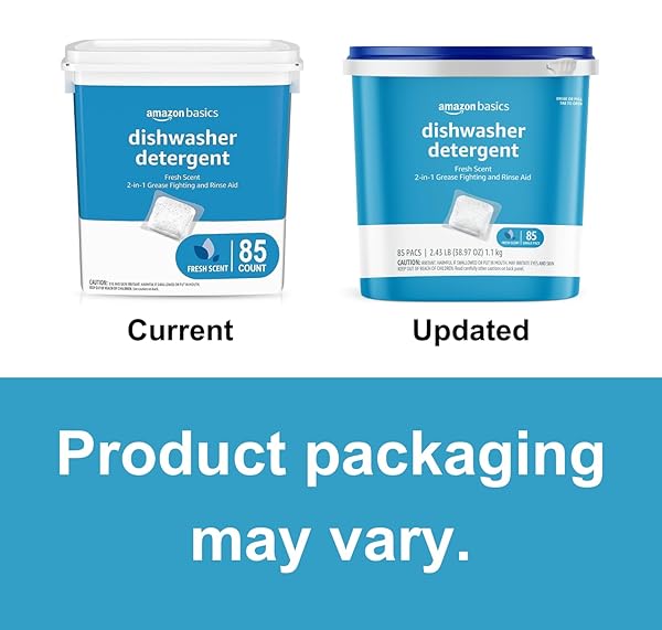 AMAZON BASICS DISHWASHER DETERGENT PACS, FRESH SCENT, CUTS GREASE, RINSES CLEAN, REMOVES 24HR DRIED-ON STAINS, 85 COUNT (PREVIOUSLY SOLIMO)