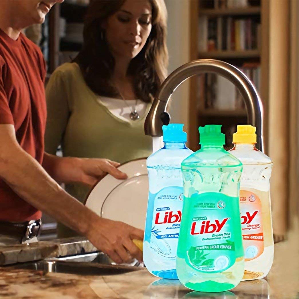 LIBY Dishwashing Liquid Dish Soap, Dish Detergent, Green Tea,Orange and Mineral Salt, 3 Pack(16 oz)