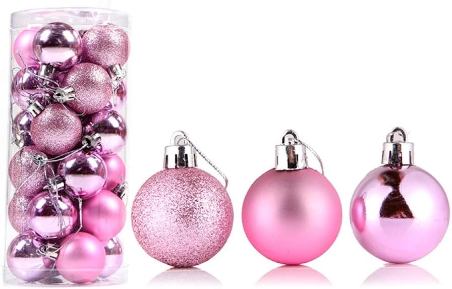 ghhshjhlk 24Pcs 4/6/8cm Christmas Ball Ornament Baubles Xmas Tree Lightweight and Environmentally-friendly Window Hanging Decor Pink Red 4cm
