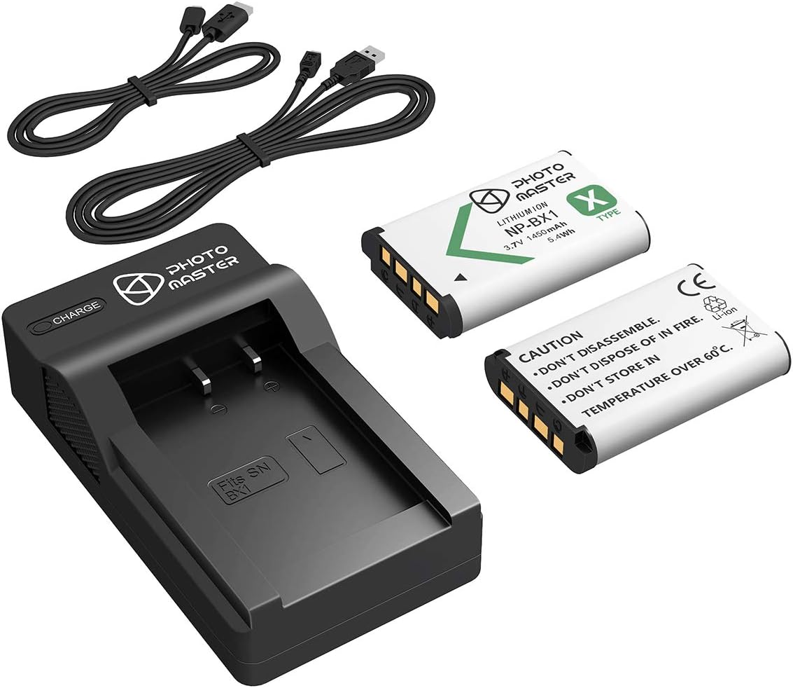 PHOTO MASTER 2x NP-BX1 Replacement Battery + USB Charger for Sony Cyber-Shot DSC-WX350, DSC-HX400, DSC-HX500, DSC-RX100, DSC-RX100 II, DSC-RX100 III DSC-RX100 IV, DSC-RX100 V, HDR-CX405 Camera