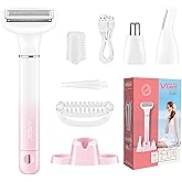Electric Razors for Women, 3-in-1 Bikini Trimmer for Women with Nose Hair Trimmer & Eyebrow Razor, IPX5 Waterproof Cordless Rechargeable Womens Electric Shaver for Face Legs Armpits Pubic Hair Removal