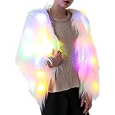 Luwint Women LED Light Up Jacket, Faux Fur Rave Coat with Flashing Lights