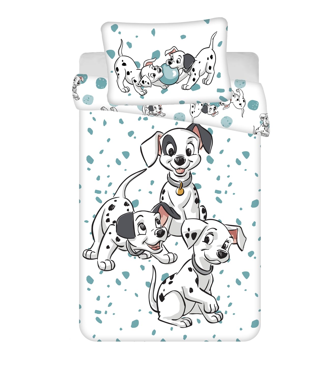 Disney 101 Dalmatians Baby Bedding Set with Duvet Cover and Pillowcase for Boys and Girls with Ionian Family of Dalmatians, White