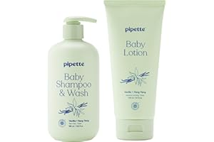 Pipette Vanilla + Ylang Ylang Wash and Lotion Duo, Pack of 2, Clean, Includes Baby Body Wash and Lotion for Newborns and Kids, Tear-Free Bath Time, Baby Bath and Newborn Essentials, Non-toxic