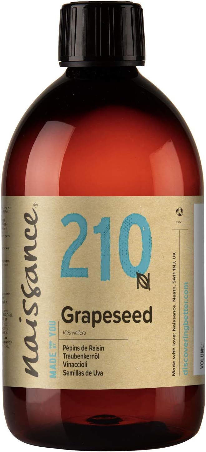 Naissance Grapeseed Oil (No. 210) 450ml, Natural Moisturiser and Conditioner, Ideal for Hair Skin, Massage, Face