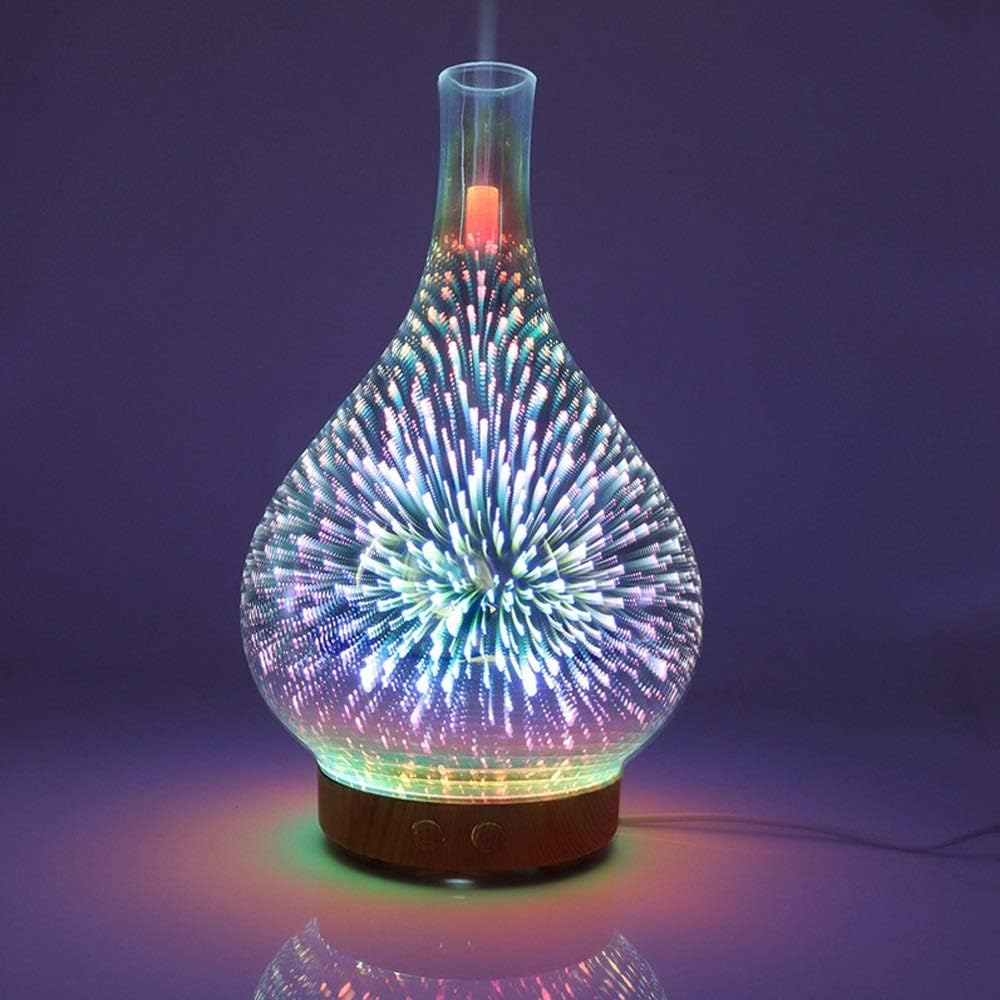 TANYAGE Fireworks Glass vase Shape air humidifier, LED Night Light 3D Aromatherapy Essential Oil Diffuser Spray ultrasonic humidifier