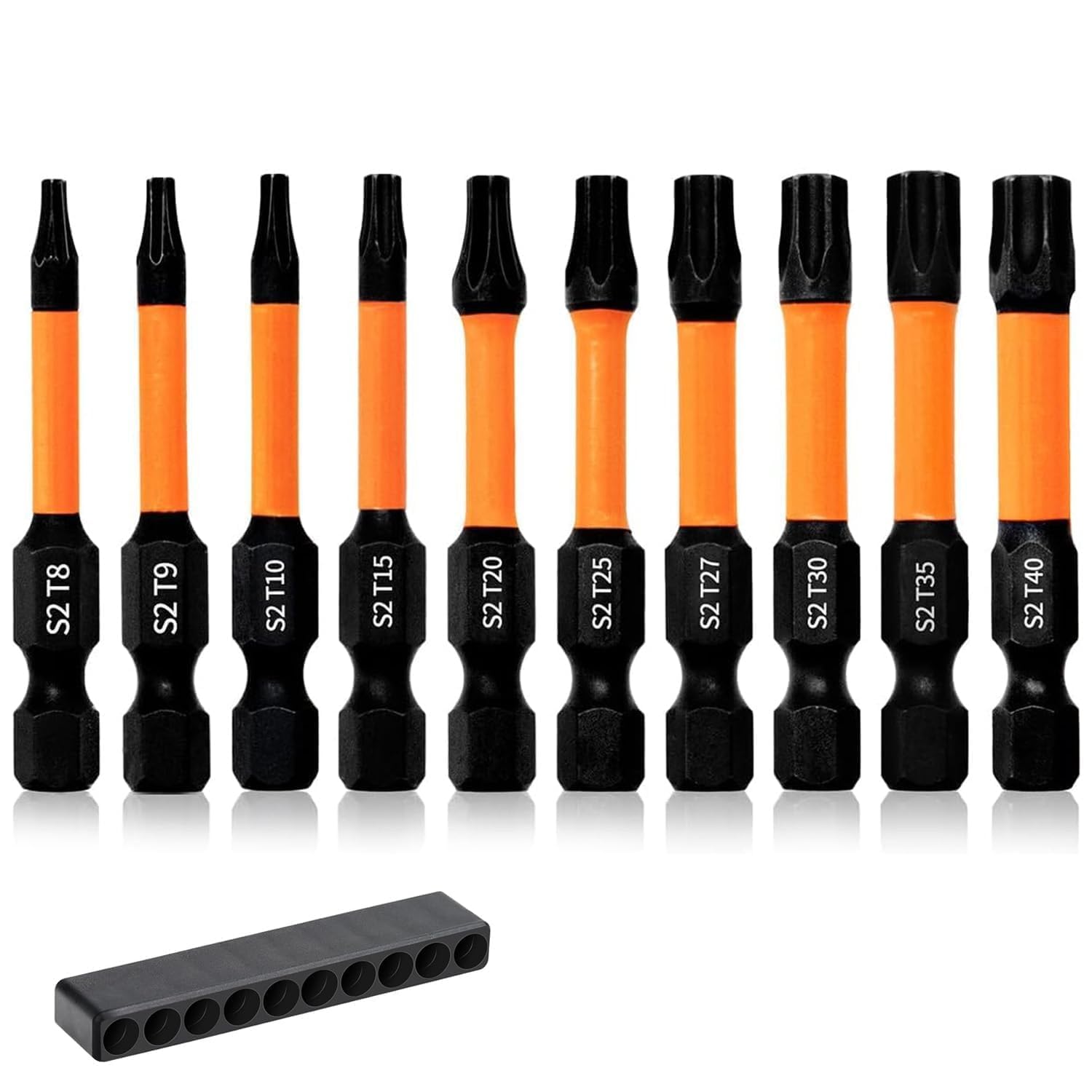 Alriedy Hexagonal Bit Set, 10 Pieces Torx Screwdriver Bit Set, Long Bits 50 mm, T8-T40, 1/4 Inch Hex Shank, Magnetic Impact Wrench Bits, Ideal for Repair Work
