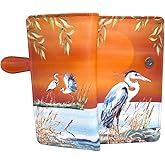 Shag Wear Blue Heron with Sunset Large Nature Wallet for Women and Teen Girls Vegan Faux Leather Orange 7"