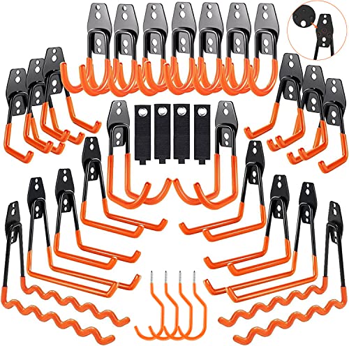 3-H Wandhaken Garage, Gerätehaken Schwerlast Doppelhaken 31 Stück für Leiter, Geräte, Werkzeuge, Schlauch, Elektrowerkzeugen - Orange