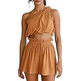 Imily Bela Womens 2 Piece Outfits Linen Matching Sets Two Piece Crop Tops and Paper Bag Waist Shorts Sets 2025 Summer Outfits