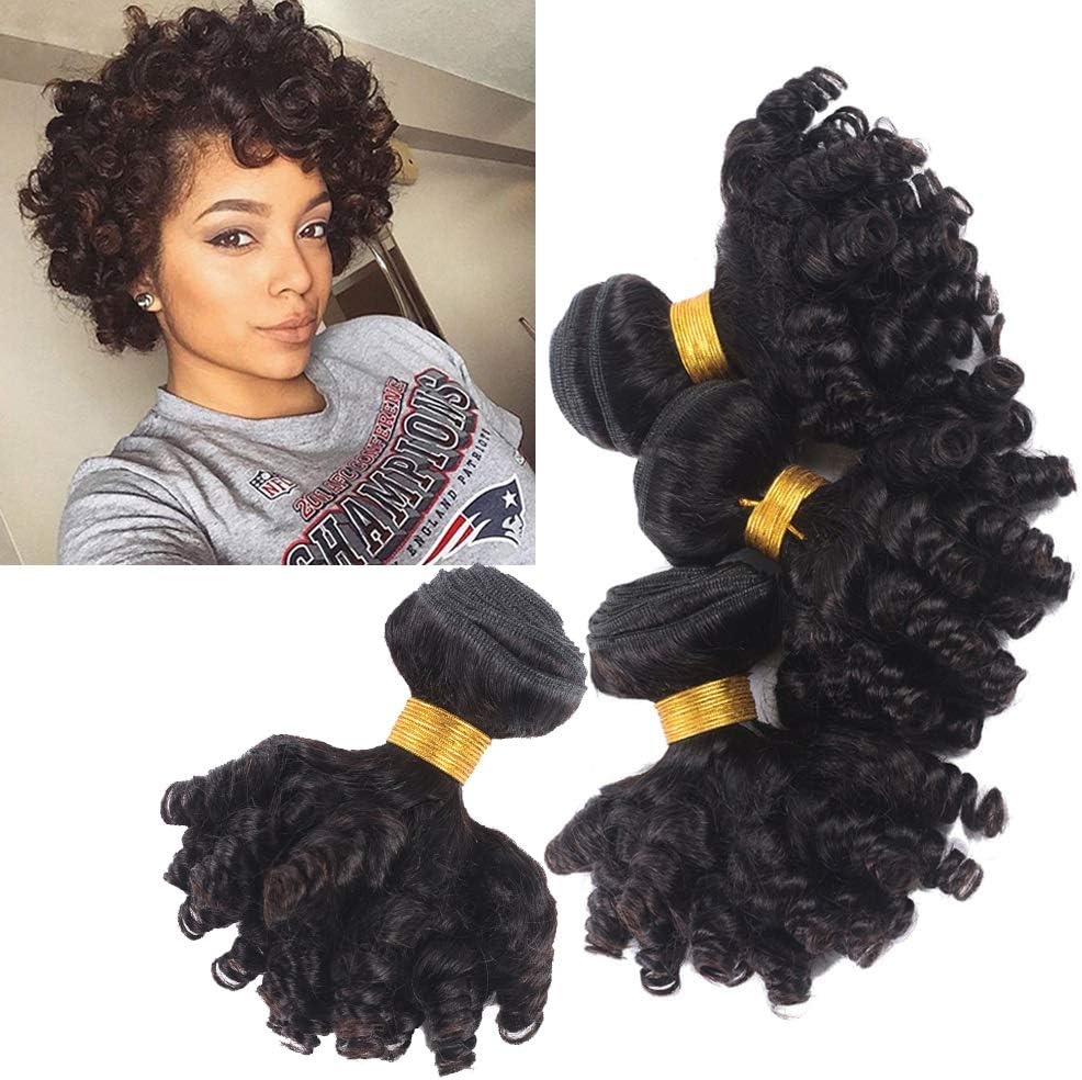 Kaibeilu Very Short Brazilian Funmi Curly Hair Human Hair Bundles Bouncy Afro Kinky Curly Hair Weave Natural Black Unprocessed 8A Virgin Hair Extensions (BC 8 8 8)