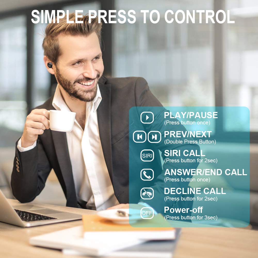 Wireless Earbuds, Tepoinn QCY Bluetooth 5.0 3D Stereo Sound True Wireless Earphones with Built-in Mic, Instant Pairing Noise Cancelling Headphones with Portable Charging Case for iPhone Android