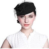Aniwon Pillbox Hat, Wedding Hat Caps with Veil Vintage Bow Fascinator Hats Caps for Women A Black