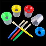 VEYLIN Paint Cups with Brushes 4 Anti Spill Lids 4 Paint Pots Kids Set view 3