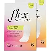 Flex Daily Liners | Ultra Thin Daily Pantyliners | Comfortable Fragrance-Free Feminine Care | 7.08&rdquo; Long, 10mL Absorbency | Unscented | (2-Pack, 100 Liners Total)