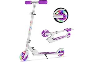 BELEEV V1 Scooters for Kids, 2 Wheel Folding Kick Scooter for Girls Boys, 3 Adjustable Height, Light Up Wheels, Lightweight Scooter with Sturdy Frame, Kickstand for Children 3 to 12 Years Old