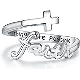 Cross Ring, Faith Ring Sterling Silver Adjustable Cross Wrap Ring Christian Fashion Band Ring for Women Girlfriend Gift