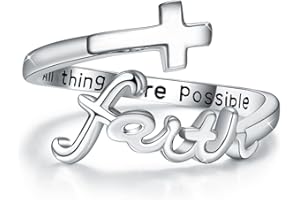 CUOKA Cross Ring, Faith Ring Sterling Silver Adjustable Cross Wrap Ring Christian Fashion Band Ring for Women Girls Daughter Girlfriend Gift
