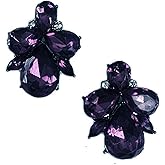 Art Deco Antique Retro Vintage Style Royal Dark Purple Amethyst Eggplant Rhinestone Bridal Bridesmaid Wedding Prom Cluster Earrings