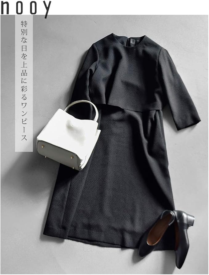 Amazon Co Jp ヌーイ Nooy ブークレジャガード7分袖ケープドレス 1 ブラック Col Bk Fop06 11 Bk 服 ファッション小物